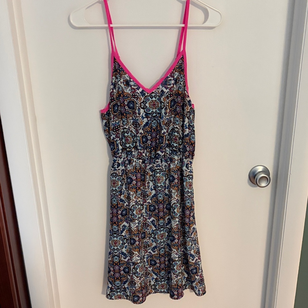 Pixley Multicolor Patterned Dress with Pink Trim